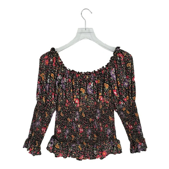 ByTiMo Tuckernuck Small Smocked 3/4 Sleeve Blouse Bright Field Dark Florals - Picture 5 of 10